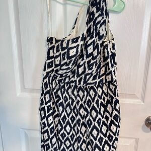 One Shoulder Navy and White Silk Shoshanna Dress